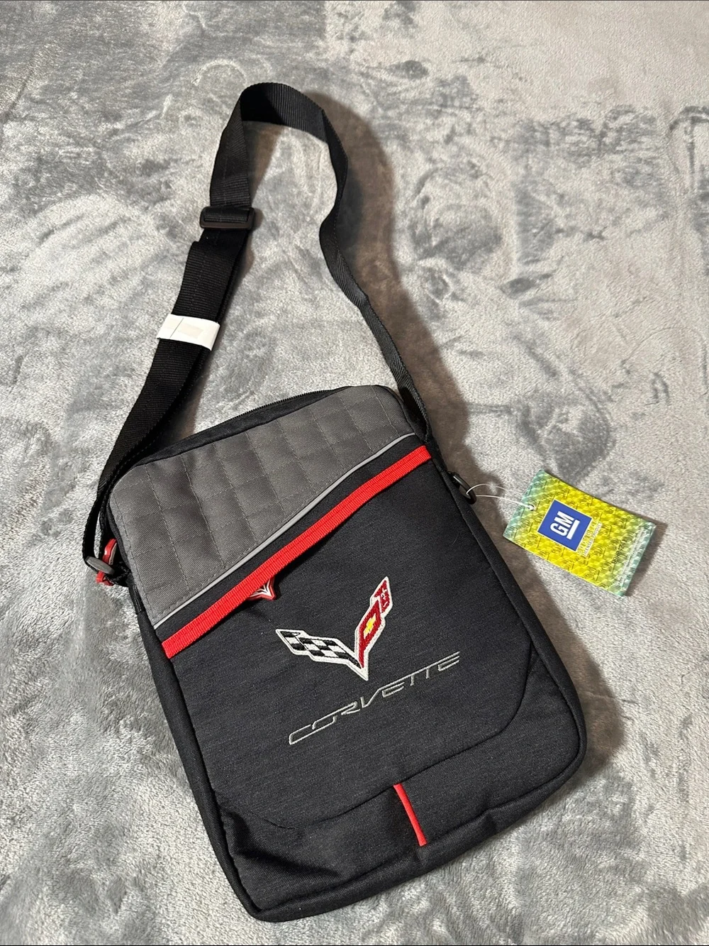 NWTS Corvette Black & Gray Crossbody Messenger Bag with Red Trim